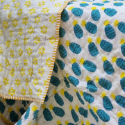 GOTS Certified Organic Cotton Reversible Baby Quilt (100x120cm) - Blue Pineapple V563-0002