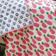 GOTS Certified Organic Cotton Reversible Baby Quilt (100x120cm) - Pink Pineapple V563-0007