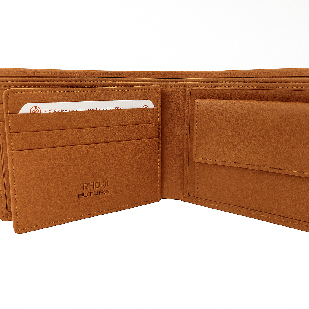 Futura Mens RFID Leather Coin Fold Over Genuine Leather Wallet - Tan V563-00240L-TAN