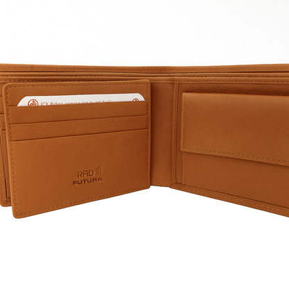 Futura Mens RFID Leather Coin Fold Over Genuine Leather Wallet - Tan V563-00240L-TAN