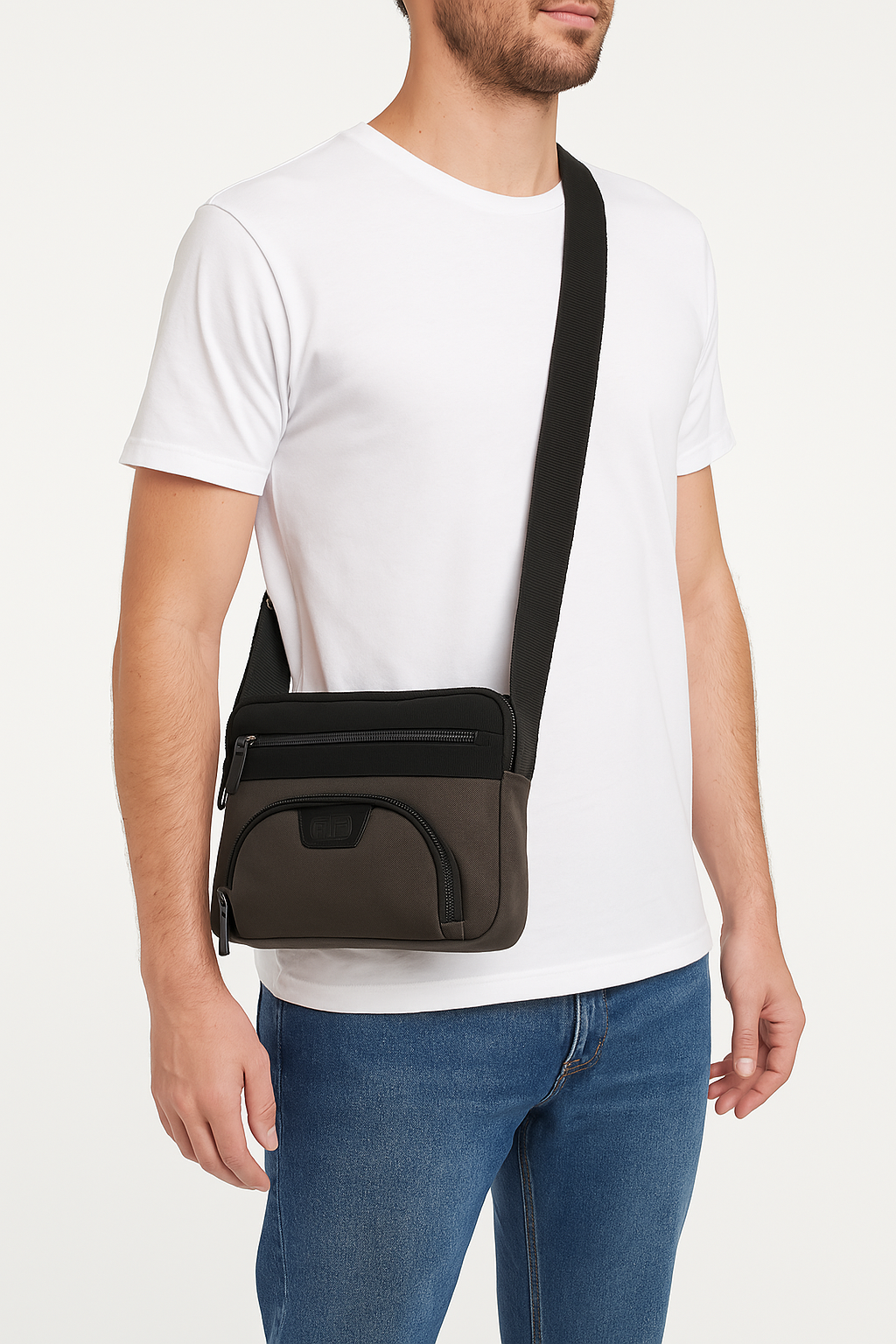 FIB Byron East West Sling Shoulder Bag Travel Adjustable Strap - Black V563-00314C-BLACK