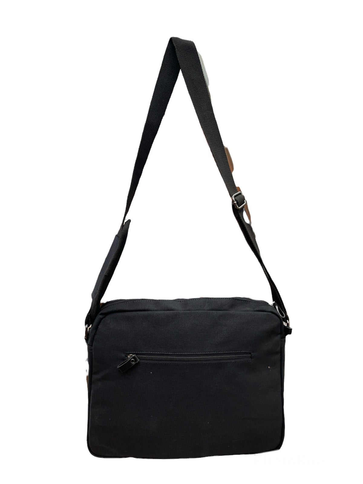 FIB Byron Canvas Laptop Messenger Bag - Black, Adjustable Strap, Fits 13" Laptop V563-00318C-BLACK