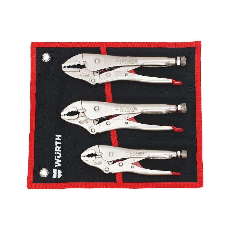 Wurth Locking Pliers Set 3 Piece Nickel Coated with Tool Roll Adjustable Clamp Wrench V563-071409103