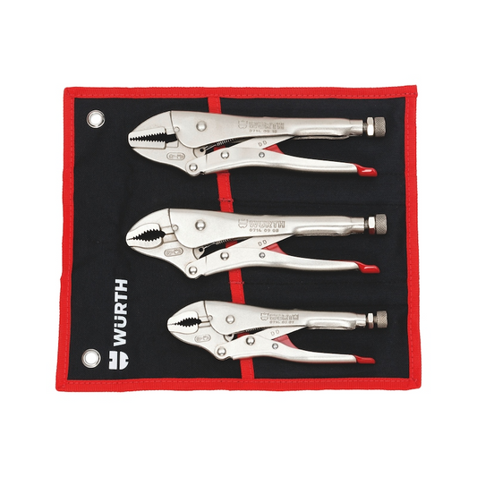 Wurth Locking Pliers Set 3 Piece Nickel Coated with Tool Roll Adjustable Clamp Wrench V563-071409103