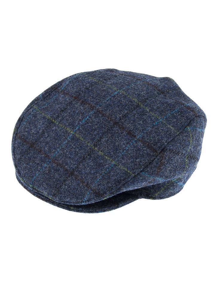 DENTS Abraham Moon Tweed Flat Cap Wool Ivy Hat Driving Cabbie Quilted 1-3038 - Blue - Medium V563-1-3038-BLUE-M