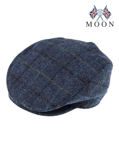 DENTS Abraham Moon Tweed Flat Cap Wool Ivy Hat Driving Cabbie Quilted 1-3038 - Blue - Medium V563-1-3038-BLUE-M