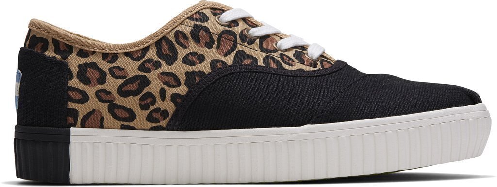TOMS Womens Casual Canvas Shoes Sneakers Flats Low Cut - Black/Leopard - US Women 6 V563-10015280-LPC_W6