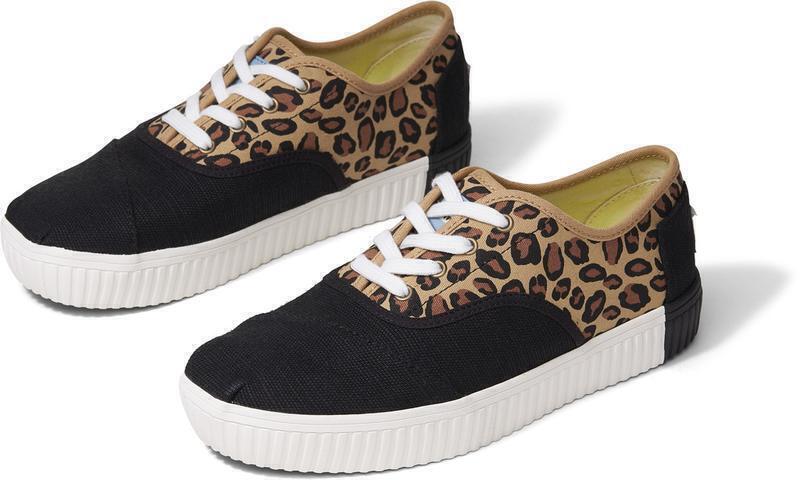 TOMS Womens Casual Canvas Shoes Sneakers Flats Low Cut - Black/Leopard - US Women 6 V563-10015280-LPC_W6