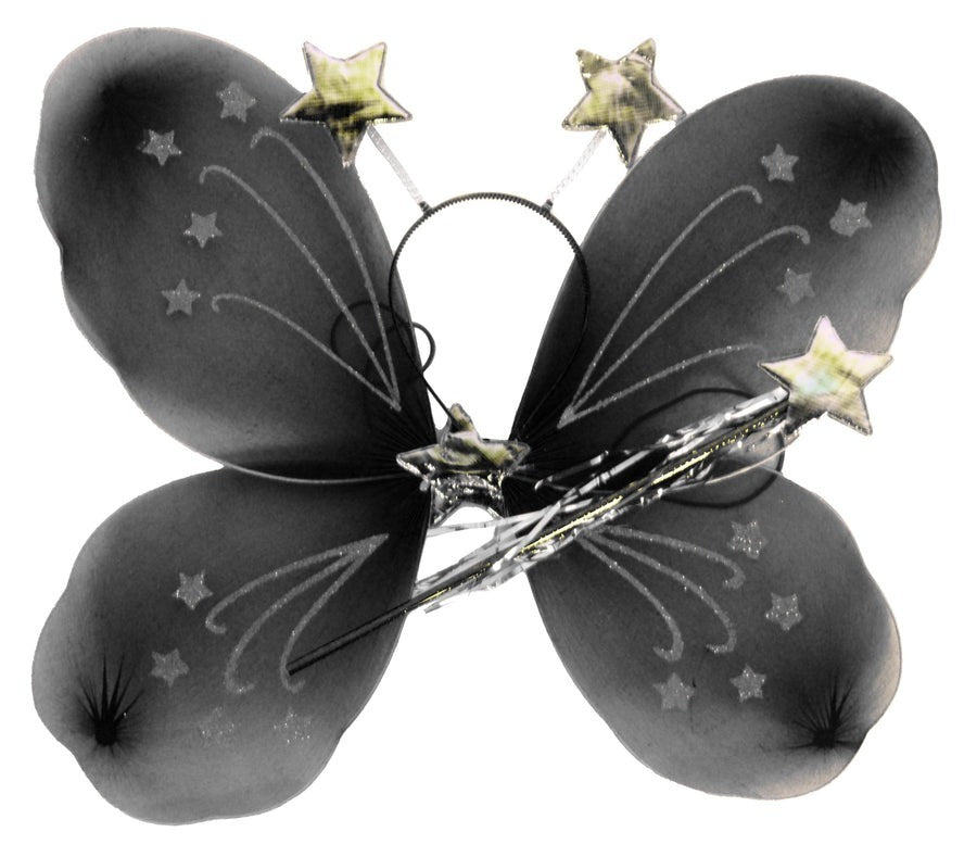 Girls Kids Angel Fairy Butterfly Wing Fancy Princess Costume Party Prop - Black V563-10420-01