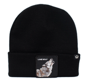 Goorin Lone Wolf Man Beanie Hat Warm Winter Ski Animal Series - Black V563-107-0120-BLK