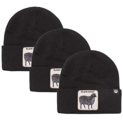 3x Goorin Sheep for Brains Beanie Hat Warm Winter Ski Animal Series - Black V563-107-0218-BLK-3X