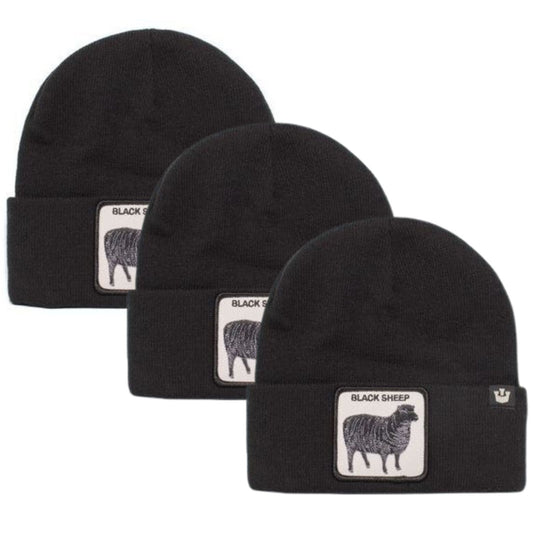 3x Goorin Sheep for Brains Beanie Hat Warm Winter Ski Animal Series - Black V563-107-0218-BLK-3X