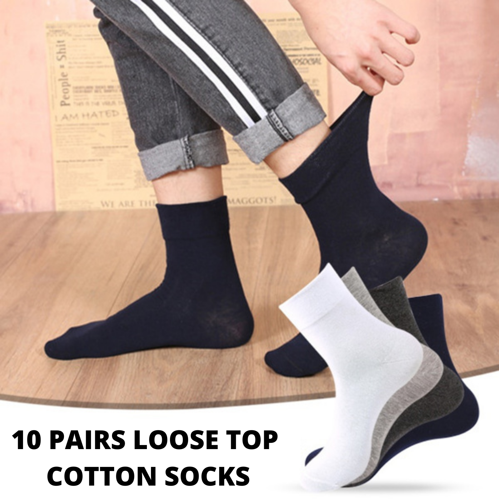 10x Pairs COTTON Rich LOOSE TOP SOCKS Medical Circulation Diabetic Comfort BULK - - V563-10COTTONLTSOX-CHRCL2-8