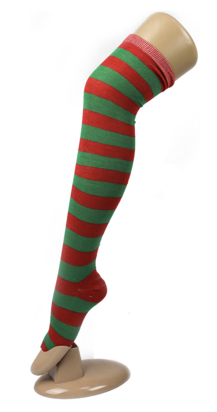 10x Christmas Over The Knee Socks Red Green Xmas Candy Cane Striped Elf Bulk V563-10PCS-CHRISTMAS_SOX