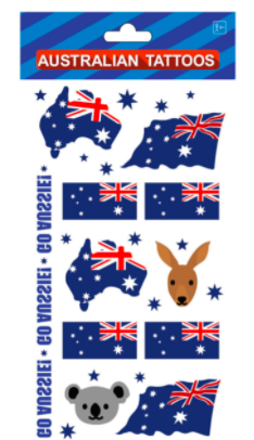 Body Tattoos Fake Temporary Face Australian Aussie Day Flag Contemporary Tats V563-11095-01