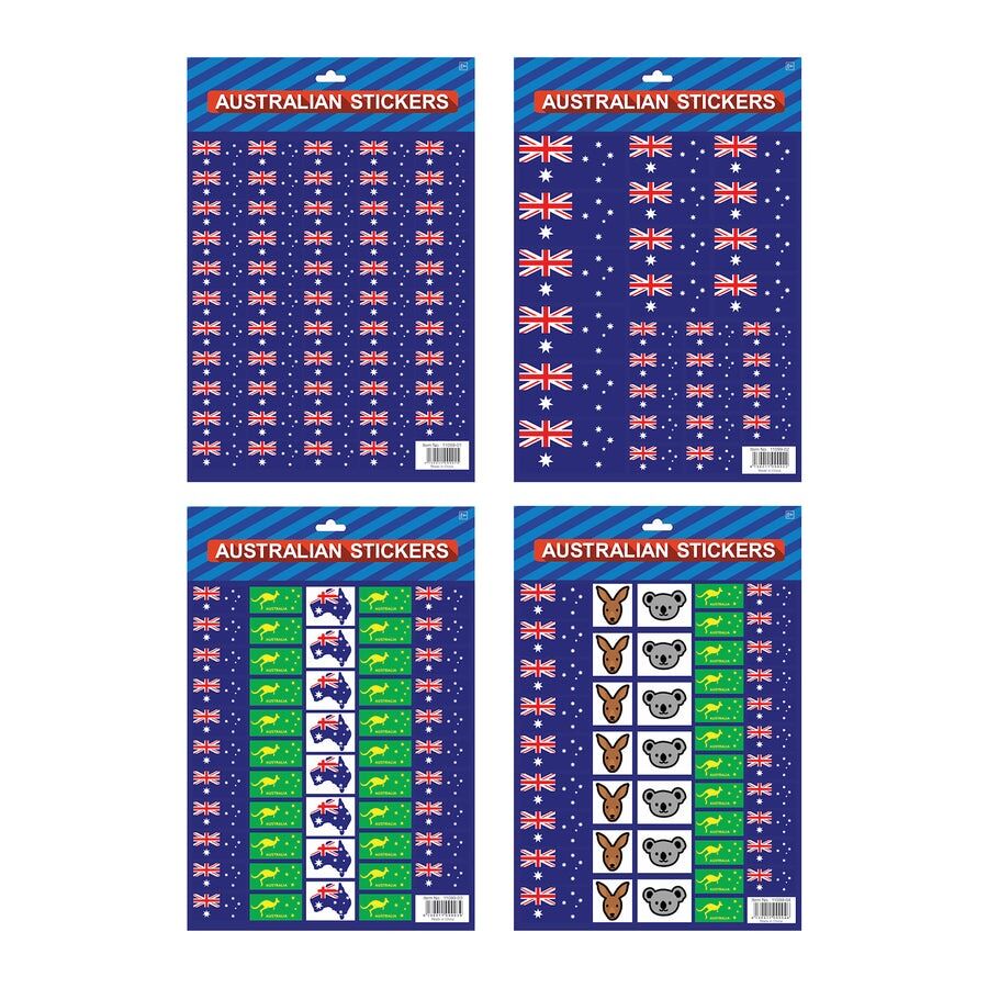 Australian Flag Stickers - 4x A4 Sheets of Festive Stickers for Australia Day Celebrations V563-11099-4X_ASSRTD