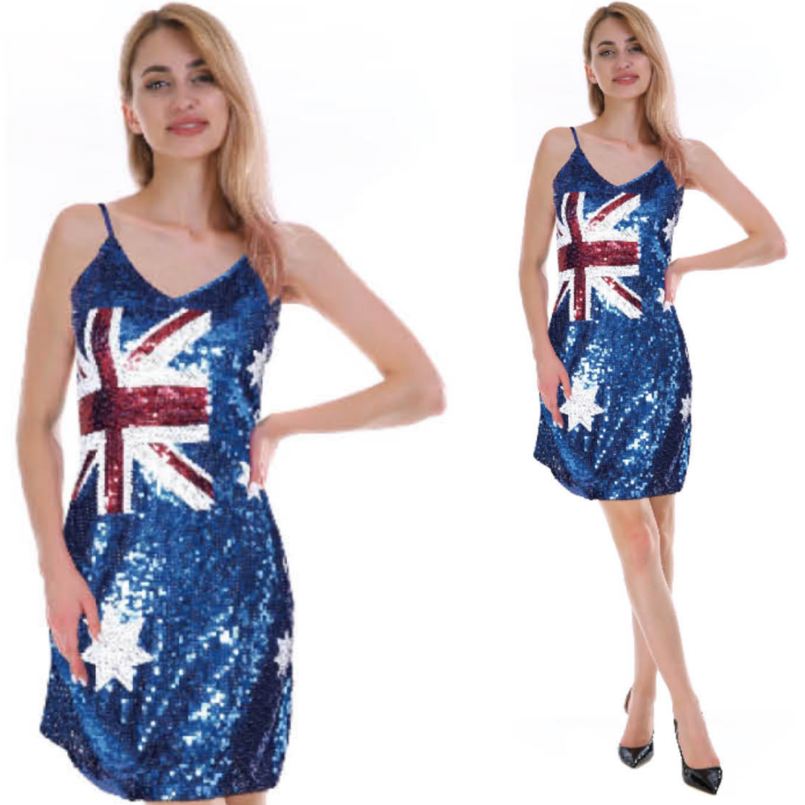 Womens Australia Flag Sequin Dress Australian Day Aussie Oz Costume V563-12084