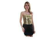 Womens SEQUIN BANDEAU CROP TOP Sparkling Sparkly Costume Tube - Gold V563-12086-GOLD
