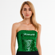 Womens SEQUIN BANDEAU CROP TOP Sparkling Sparkly Costume Tube - Green V563-12086-GREEN