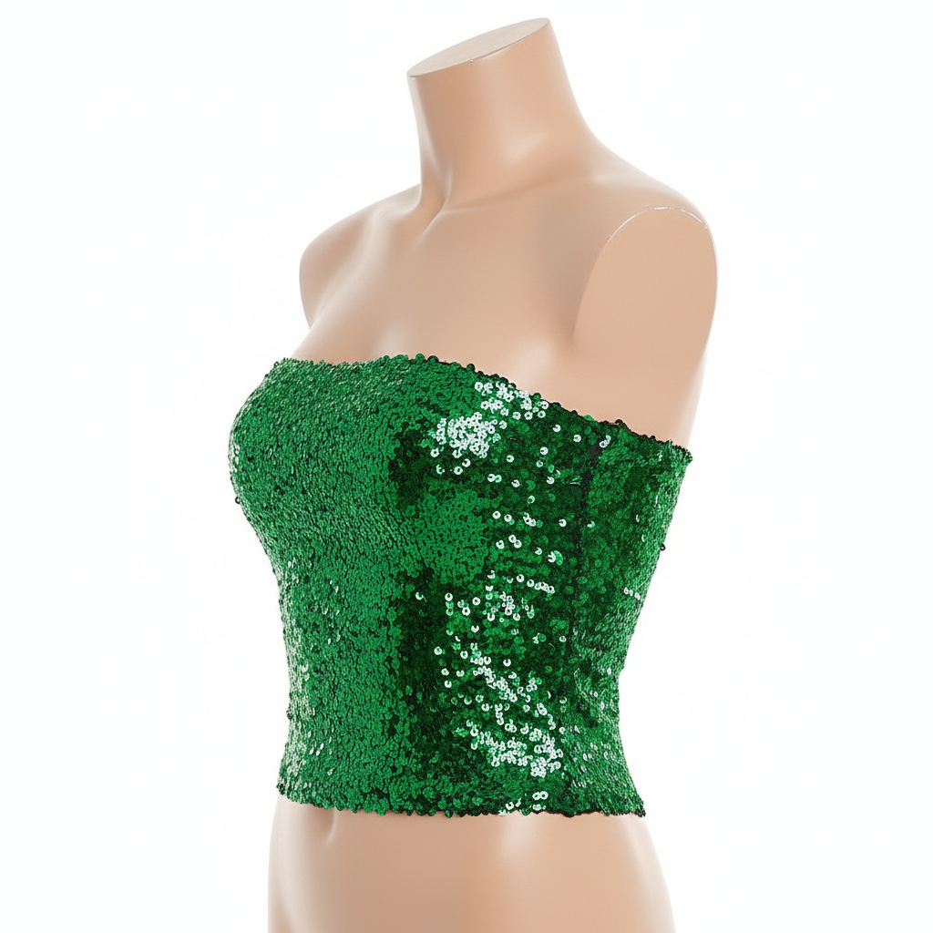 Womens SEQUIN BANDEAU CROP TOP Sparkling Sparkly Costume Tube - Green V563-12086-GREEN