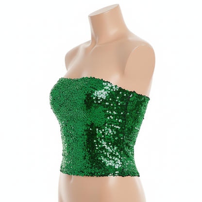 Womens SEQUIN BANDEAU CROP TOP Sparkling Sparkly Costume Tube - Green V563-12086-GREEN