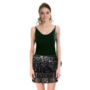 Adult Sequin Fringe Skirt w/ Adjustable Tie Costume Party in Black V563-12088-01