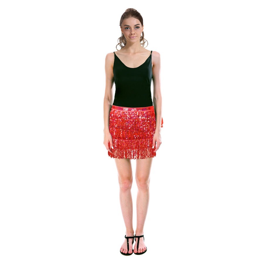 Adult Sequin Fringe Skirt w/ Adjustable Tie Costume Party in Red V563-12088-03