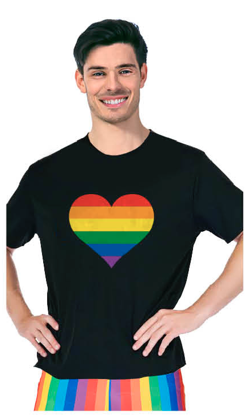 Adult Rainbow Flag T Shirt Top Tee Gay Pride LGBTQ Love Heart - Black - One Size V563-12096-03