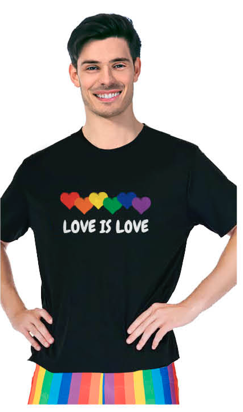 Adult Rainbow T Shirt Top Tee Gay Pride LGBTQ Love Is Love - Black - One Size V563-12096-05