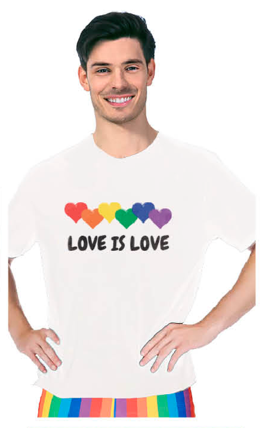 Adult Rainbow T Shirt Top Tee Gay Pride LGBTQ Love Is Love - White- One Size V563-12096-06