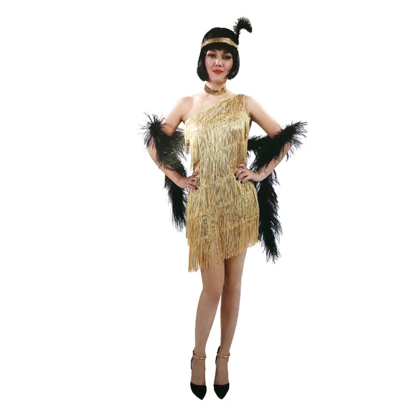 Ladies Flapper Costume Charleston Gatsby Chicago Fancy Dress Party 1920s 20s - Gold V563-12099