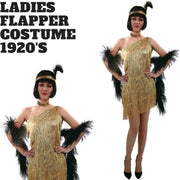Ladies Flapper Costume Charleston Gatsby Chicago Fancy Dress Party 1920s 20s - Gold V563-12099