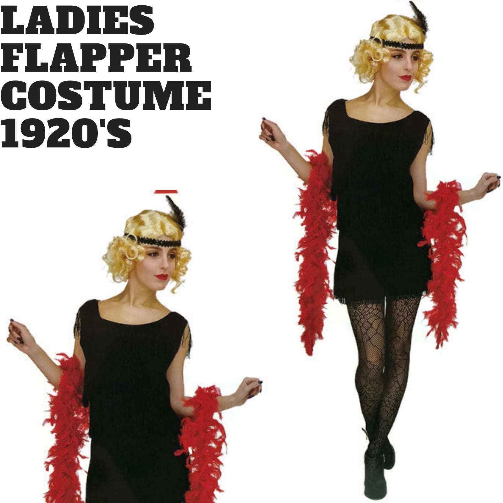 Ladies Flapper Costume Charleston Gatsby Chicago Fancy Dress Party 1920s 20s - Black V563-12100
