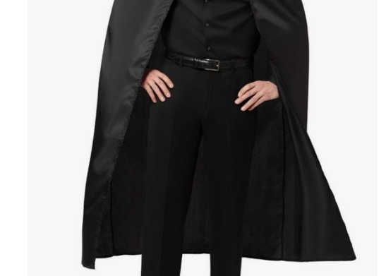 Black Adult Cape Costume Halloween Cloak Bandit Vampire Witch Wizard Fancy Dress V563-12176
