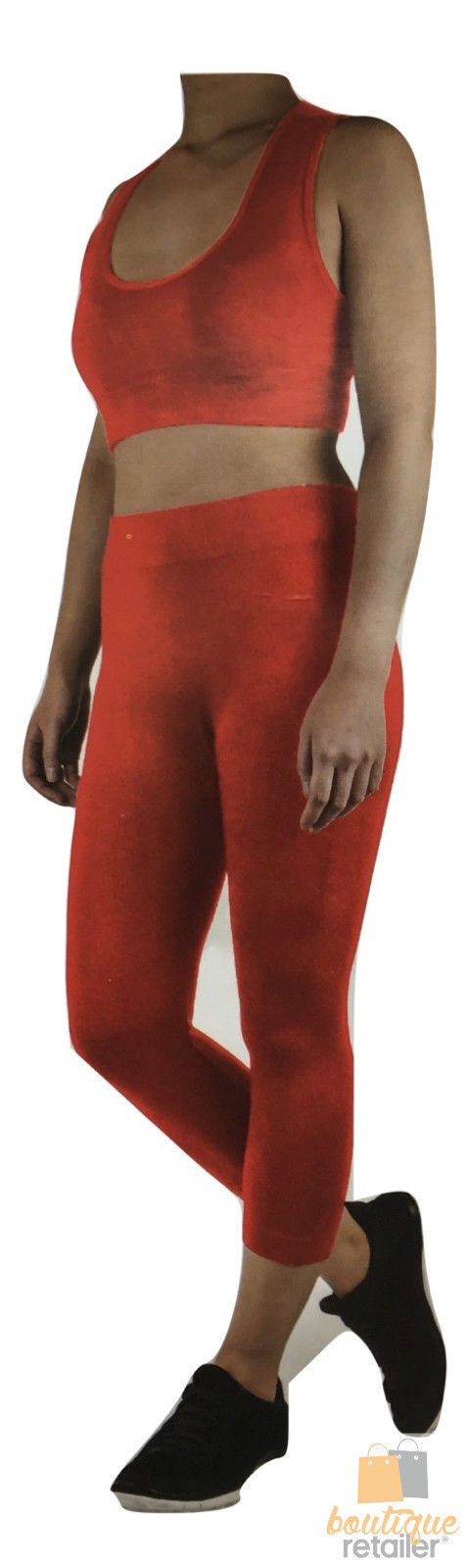 Womens CROP TOP Tank + LEGGING Pants SET Jogger Sport Party Tracksuit Gym Yoga - Red V563-12189-RED