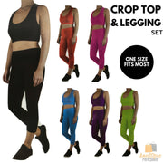 Womens CROP TOP Tank + LEGGING Pants SET Jogger Sport Party Tracksuit Gym Yoga - Red V563-12189-RED