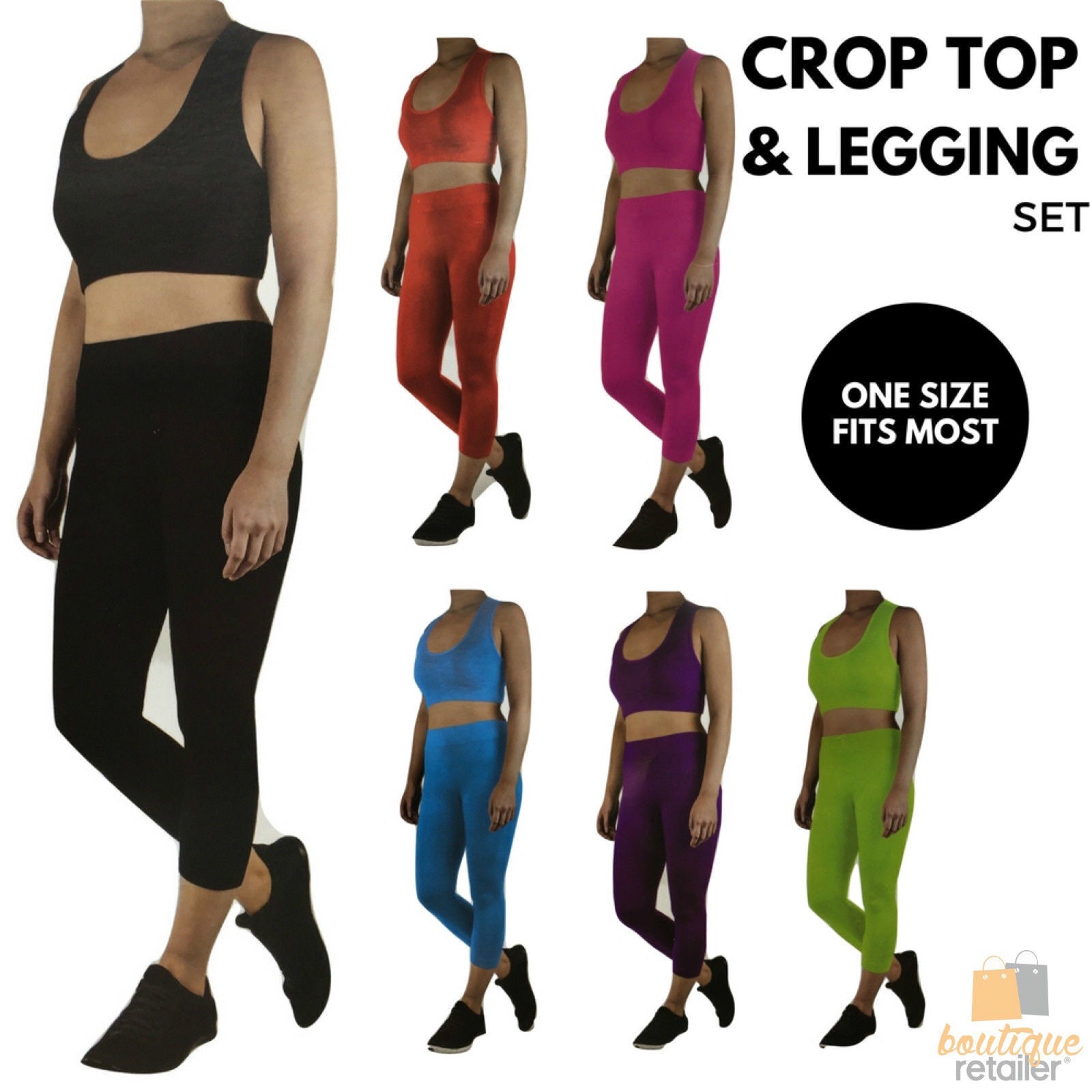 Womens CROP TOP Tank + LEGGING Pants SET Jogger Sport Party Tracksuit Gym Yoga - Red V563-12189-RED