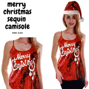 Womens Merry Christmas Sequin Singlet Camisole Cami Costume Party Xmas V563-12222