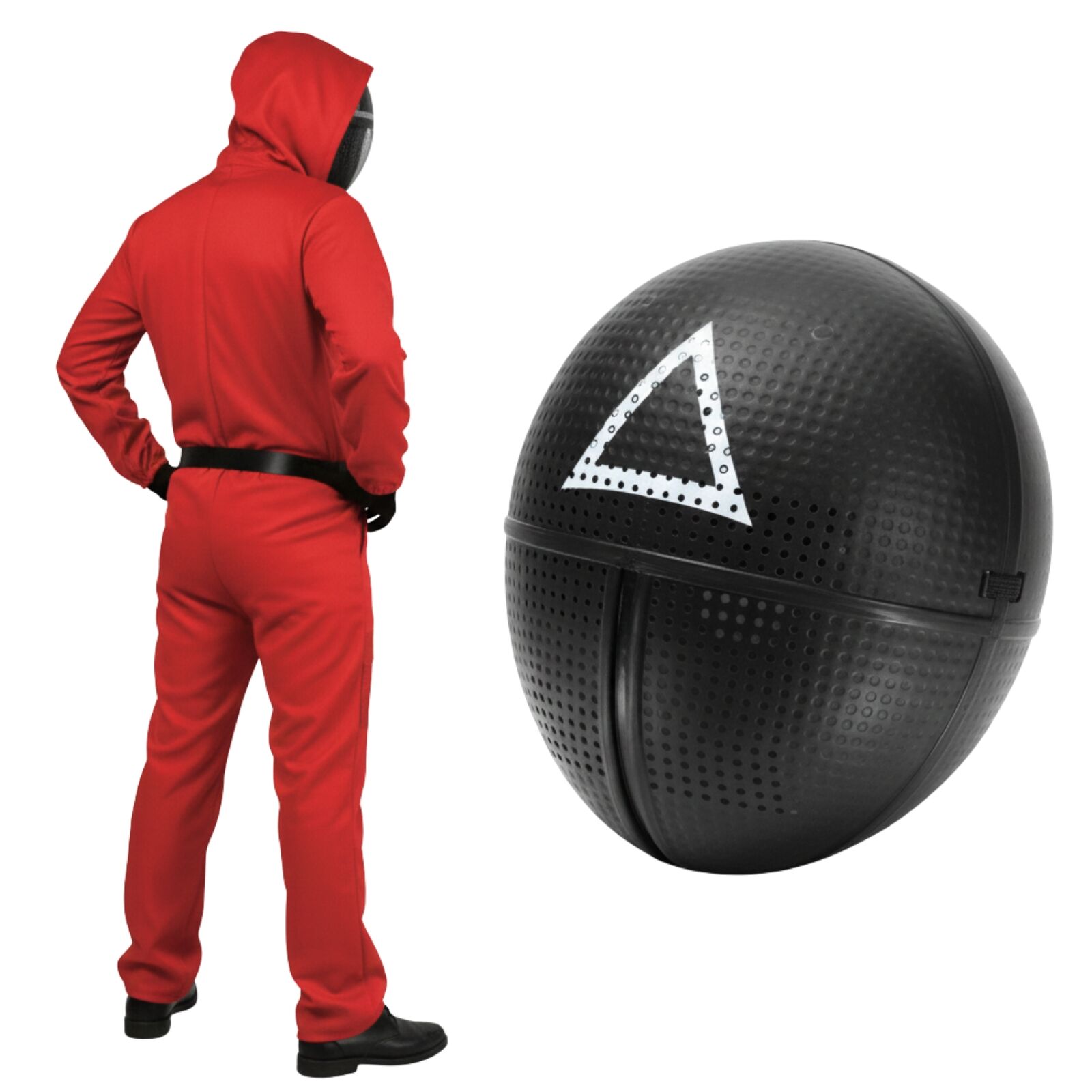 Adult Squid Game Guard Tracksuit Red Full Party Costume Set w/ Mask - Triangle Mask - S/M V563-12233_16811-02-S_M