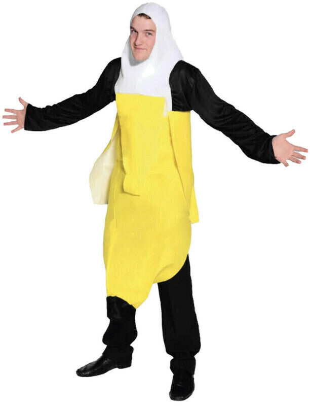ADULT PEELED BANANA COSTUME Outfit Dress Up Party Halloween Funny Fruit V563-12530