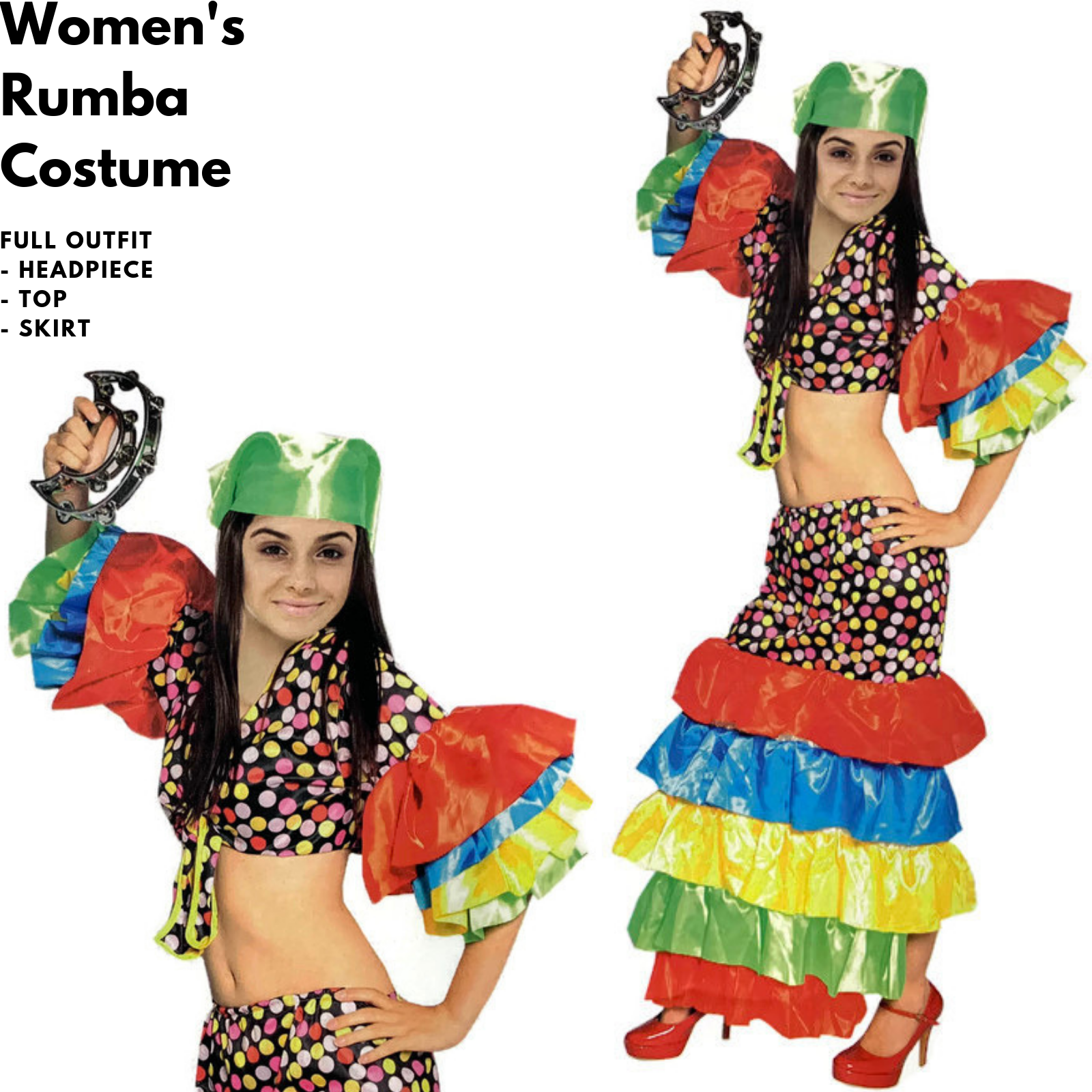 Womens FLAMENCO DANCER COSTUME Spanish Fancy Dress RUMBA Rio Carnival V563-12780
