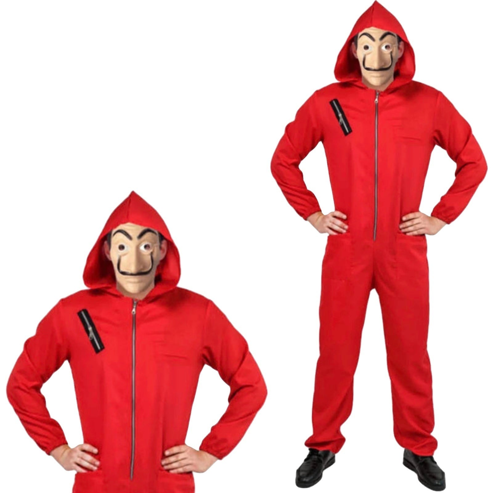 Salvador Dali La Casa De Papel Money Heist Red Jumpsuit Mask Costume Hoodie - L/XL (175cm - 185cm) V563-12867-L_XL