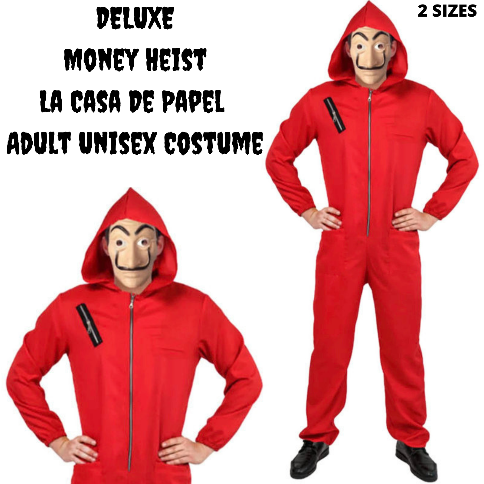 Salvador Dali La Casa De Papel Money Heist Red Jumpsuit Mask Costume Hoodie - L/XL (175cm - 185cm) V563-12867-L_XL