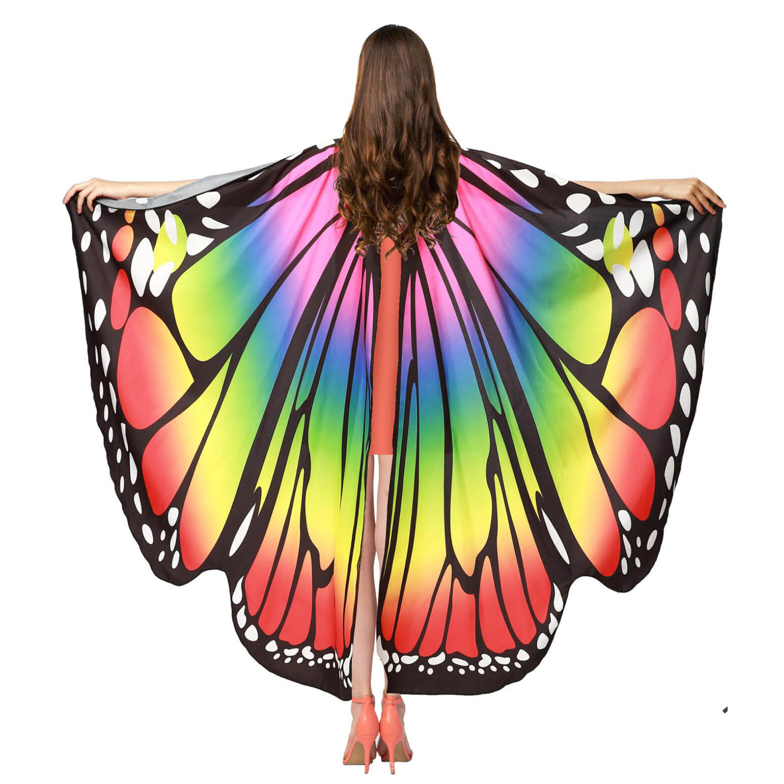 Adult Rainbow Butterfly Cape Party Costume Halloween Fancy Dress Up Accessory V563-12875