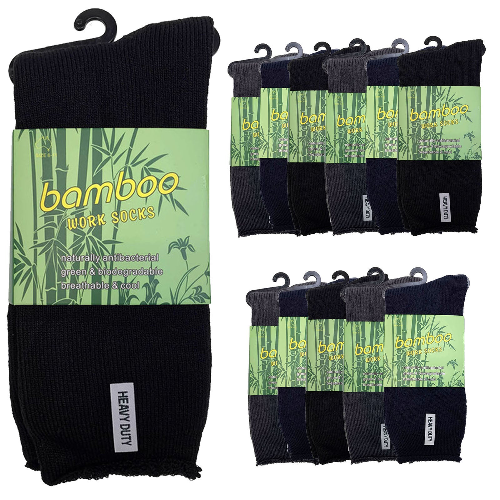 12 Pairs PREMIUM BAMBOO SOCKS Mens Heavy Duty Thick Work Socks Cushion BULK - Assorted Colour Pack - 6-11 V563-12BSOX-ACOLOUR-SIZE6-11