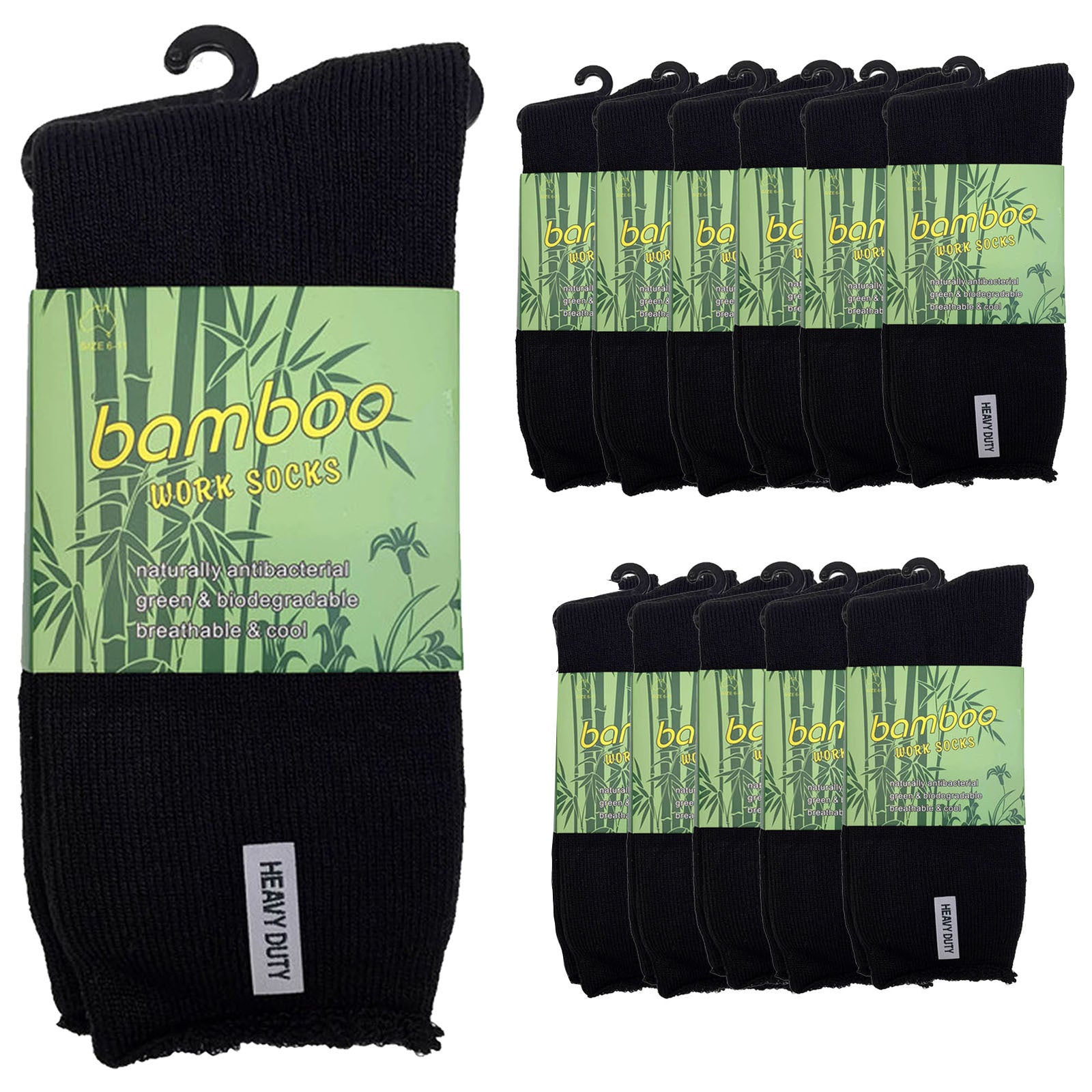12 Pairs PREMIUM BAMBOO SOCKS Mens Heavy Duty Thick Work Socks Cushion BULK - Black - 6-11 V563-12BSOX-BLK-SIZE6-11