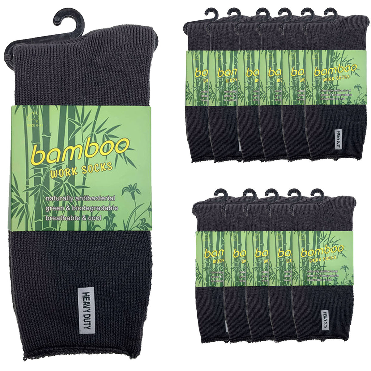 12 Pairs PREMIUM BAMBOO SOCKS Mens Heavy Duty Thick Work Socks Cushion BULK - Charcoal Grey - 6-11 V563-12BSOX-CHRCLGRY-SIZE6-11