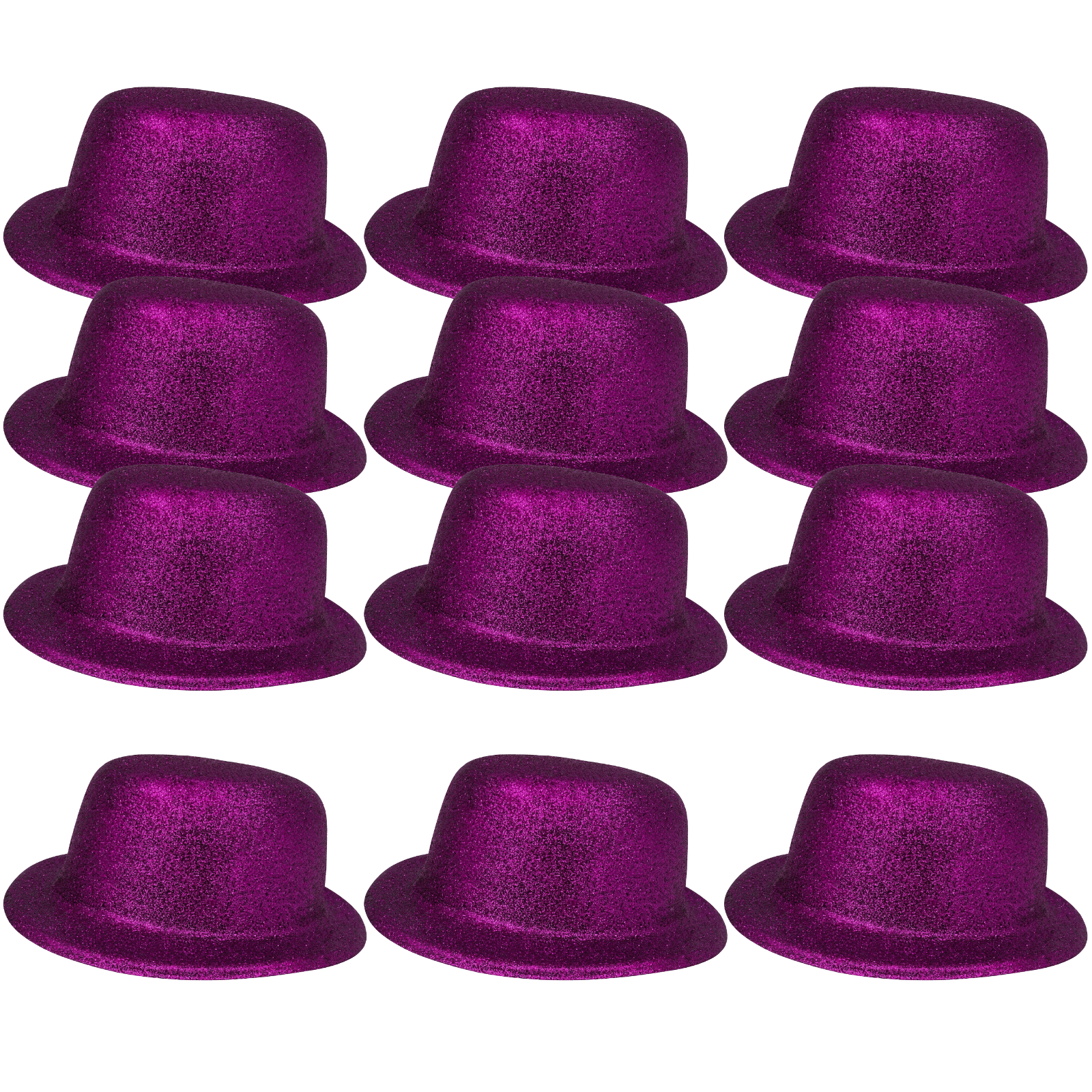 12x GLITTER BOWLER HAT Fancy Party Plastic Costume Cap Fun Dress Up Sparkle BULK - Purple V563-12GLTRBWLRHAT-PUR