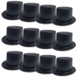 12x GLITTER TOP HAT Fancy Party Plastic Costume Tall Cap Fun Dress Up BULK - Black V563-12GLTRTOPHAT-BLK