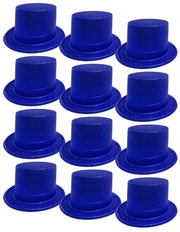 12x GLITTER TOP HAT Fancy Party Plastic Costume Tall Cap Fun Dress Up BULK - Blue V563-12GLTRTOPHAT-BLU